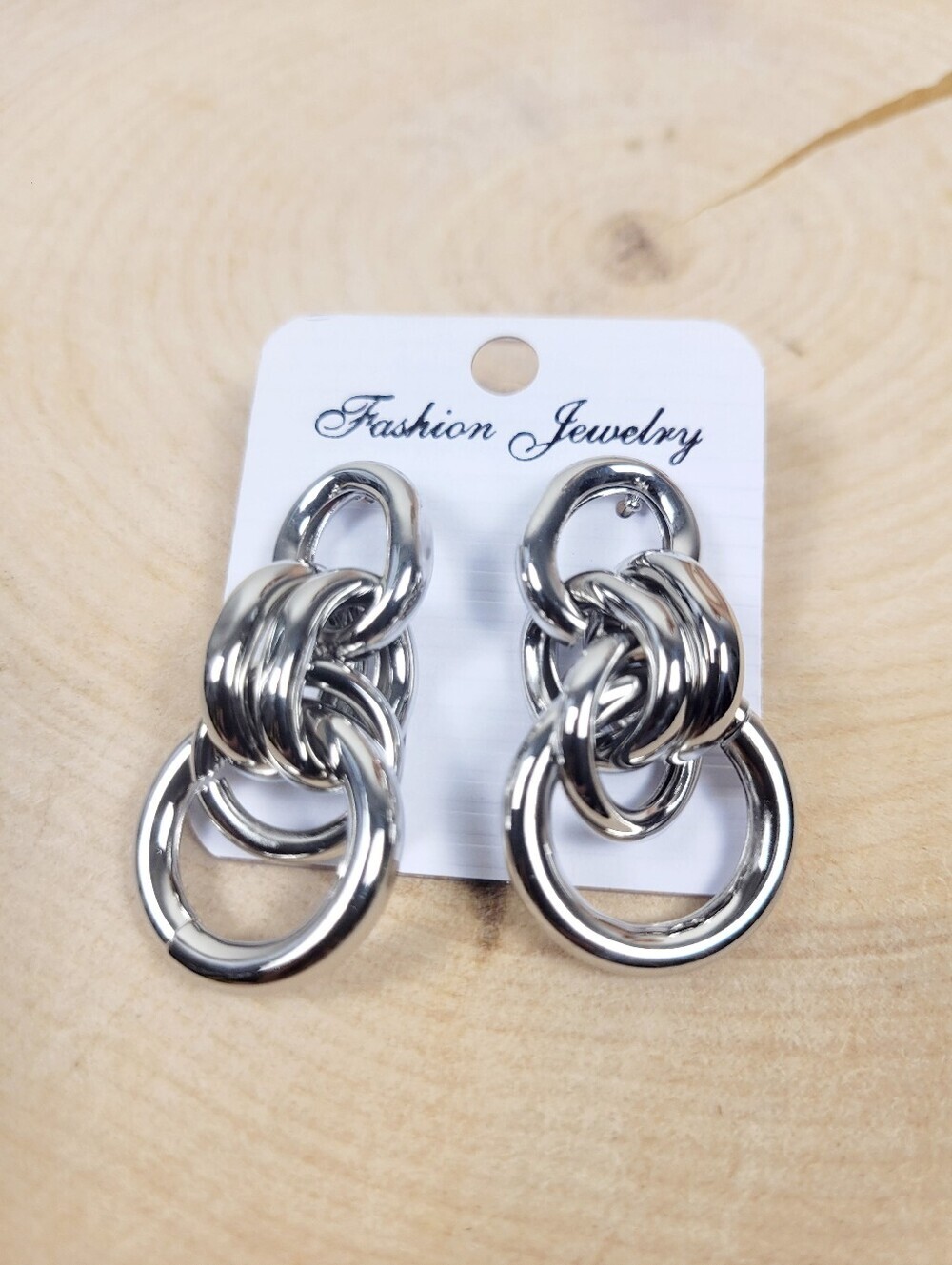 Brand New Silver Tone Hoop Chain Dangle Earrings